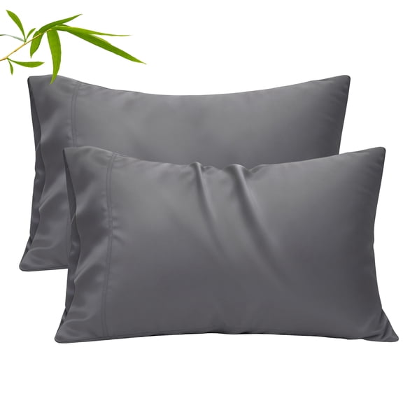 COOKEY Pillow Cases Standard Size Set of 2, Rayon Derived from Bamboo Pillowcases, Breathable & Cooling Pillow Covers with Envelope Closure, Dark Gray, 20*26inches