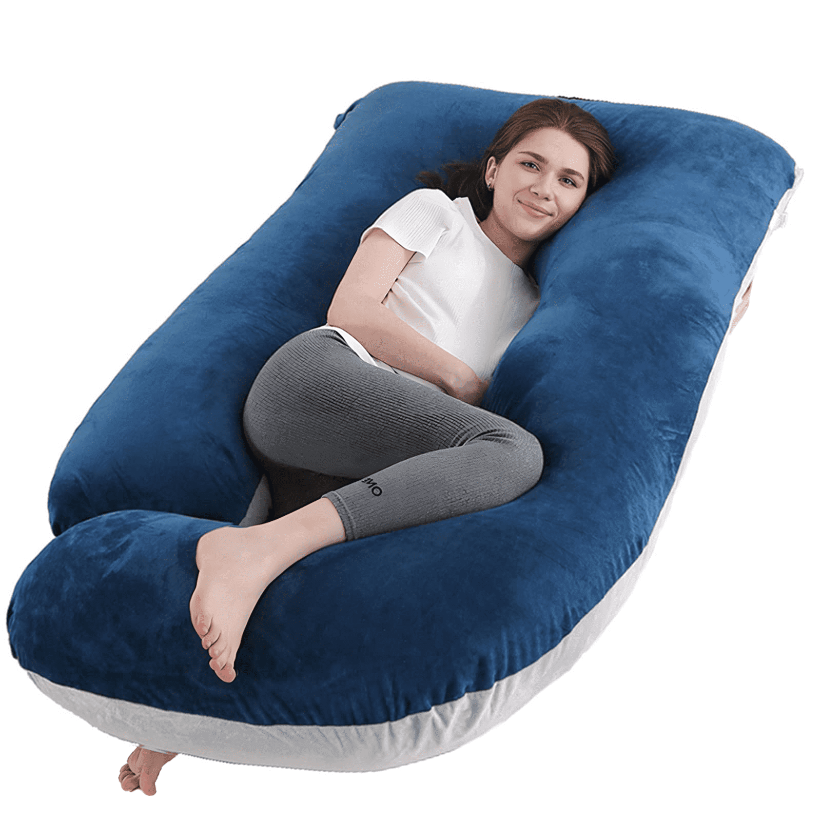 COOKEY Pregnancy Pillow with Removable Velvet Cover,U Shaped Full Body Maternity Pillows for Sleeping 72inch,Gray&Navy blue