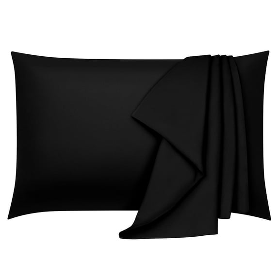 COOKEY Queen Pillowcases 2 Pack,Super Soft Brushed Microfiber Pillow Cover with Envelope Closure,20''x30'',Black