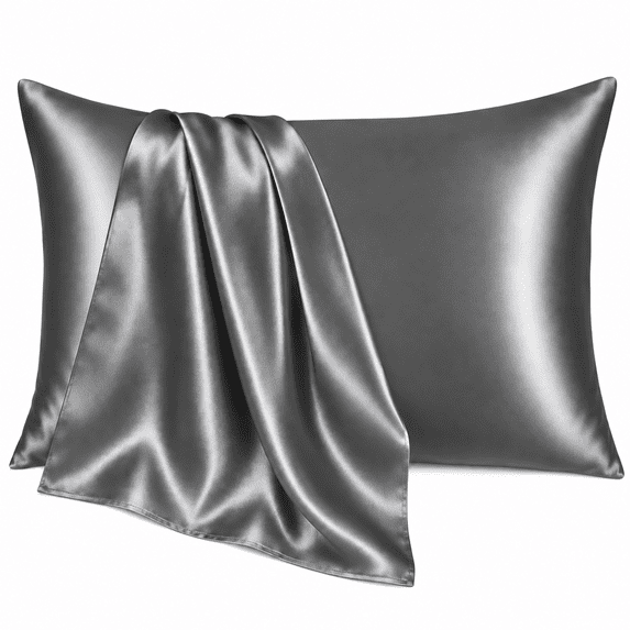 COOKEY Satin Pillowcases King 2 Pack with Envelope Closure, Dark Gray Silk Pillow Cases Set of 2,Pillow Covers 20×36inch.