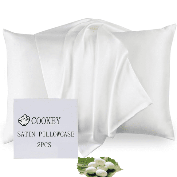 COOKEY Satin Pillowcase King Size 20"x36" Set of 2 – Silky Soft Polyester Envelope Closure Pillow Case for Hair and Skin (White)