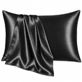 thumbnail image 1 of COOKEY Satin Pillowcases Queen 2 Pack with Envelope Closure, Black Silk Pillow Cases Set of 2,Pillow Covers 20×30inch., 1 of 9