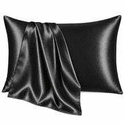 COOKEY Satin Pillowcases Queen 2 Pack with Envelope Closure, Black Silk Pillow Cases Set of 2,Pillow Covers 20×30inch.