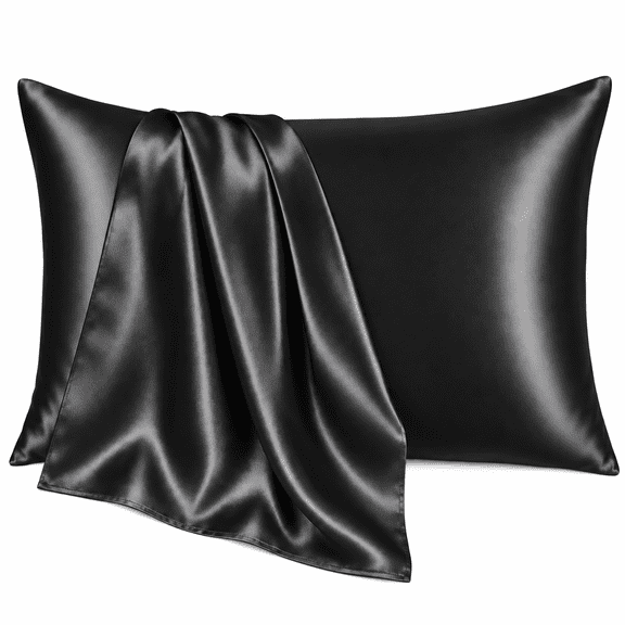 COOKEY Satin Pillowcases Queen 2 Pack with Envelope Closure, Black Silk Pillow Cases Set of 2,Pillow Covers 20×30inch.