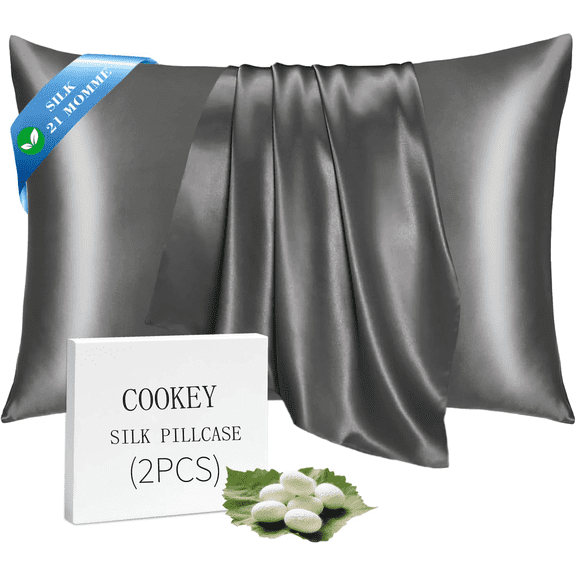 COOKEY Satin Pillowcases Queen 2 Pack with Envelope Closure, Dark Gray Silk Pillow Cases Set of 2,Pillow Covers 20×30inch.