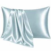 COOKEY Satin Pillowcase Queen Size 20"x30" Set of 2 – Silky Soft Polyester Envelope Closure Pillow Case for Hair and Skin (Ice Blue)