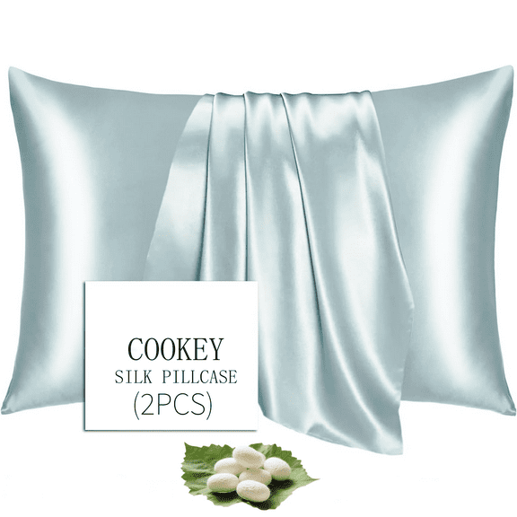 COOKEY Satin Pillowcases Queen 2 Pack with Envelope Closure, Ice Blue Silk Pillow Cases Set of 2,Pillow Covers 20×30inch.