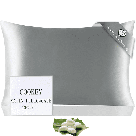 COOKEY Satin Pillowcase Queen Size 20"x30" Set of 2 – Silky Soft Polyester Envelope Closure Pillow Case for Hair and Skin (Silver Gray)