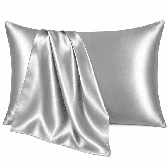 COOKEY Satin Pillowcase Queen Size 20"x30" Set of 2 – Silky Soft Polyester Envelope Closure Pillow Case for Hair and Skin (Silver Gray)