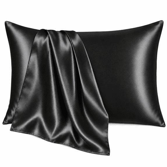 COOKEY Satin Pillowcases Standard 2 Pack with Envelope Closure, Black Silk Pillow Cases Set of 2,Pillow Covers 20×26inch.