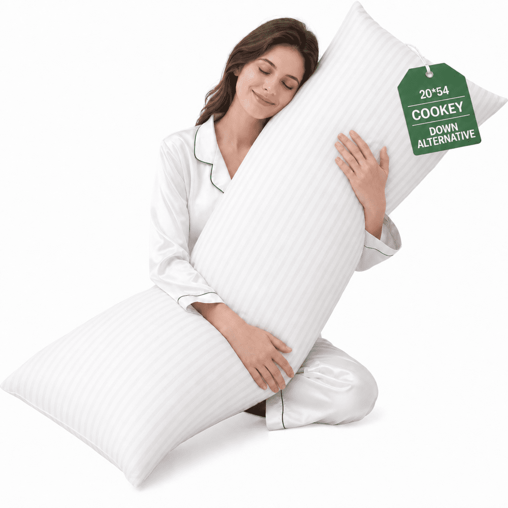 COOKEY Long Pillow 20"x54" Full Body Pillows for Adults, Soft Satin Stripe Cover, Supports Spine Alignment for Side Sleepers, Body Pillow for Pregnancy & Sciatica Relief