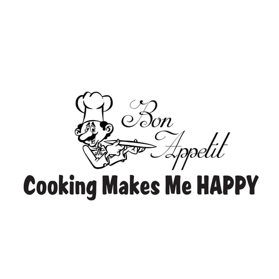 COOKING - Bon Appetit Home Kitchen Lettering Art Wall Decoration Cooking Makes Me Happy Quotes & Chef Image Design Vinyl Wall Decal Sticker 40" x 20"