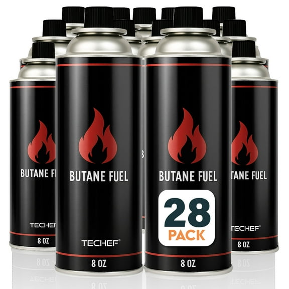 TECHEF 8oz Butane Fuel Canisters Cylinders for Portable Gas Stove Camping Stoves, Gas Burners, UL Listed - DUAL Safety System (28 Pack)