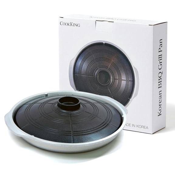 COOKKING - Korean Traditional BBQ Grill Pan, Cauldron Lid Shape - Stovetop Nonstick Indoor/Outdoor Smokeless BBQ Cast Aluminum Grill Pan