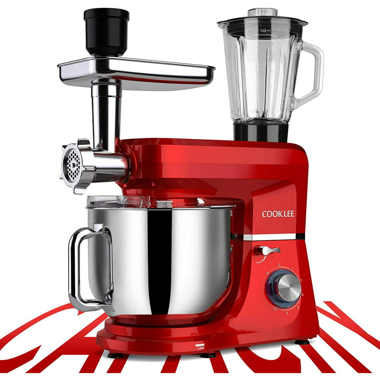 Cooklee 6-in-1 Stand Mixer, 8.5 qt. Multifunctional Electric Kitchen Mixer with 9 Accessories for Most Home Cooks, Sm-1507bm, Ruby Red