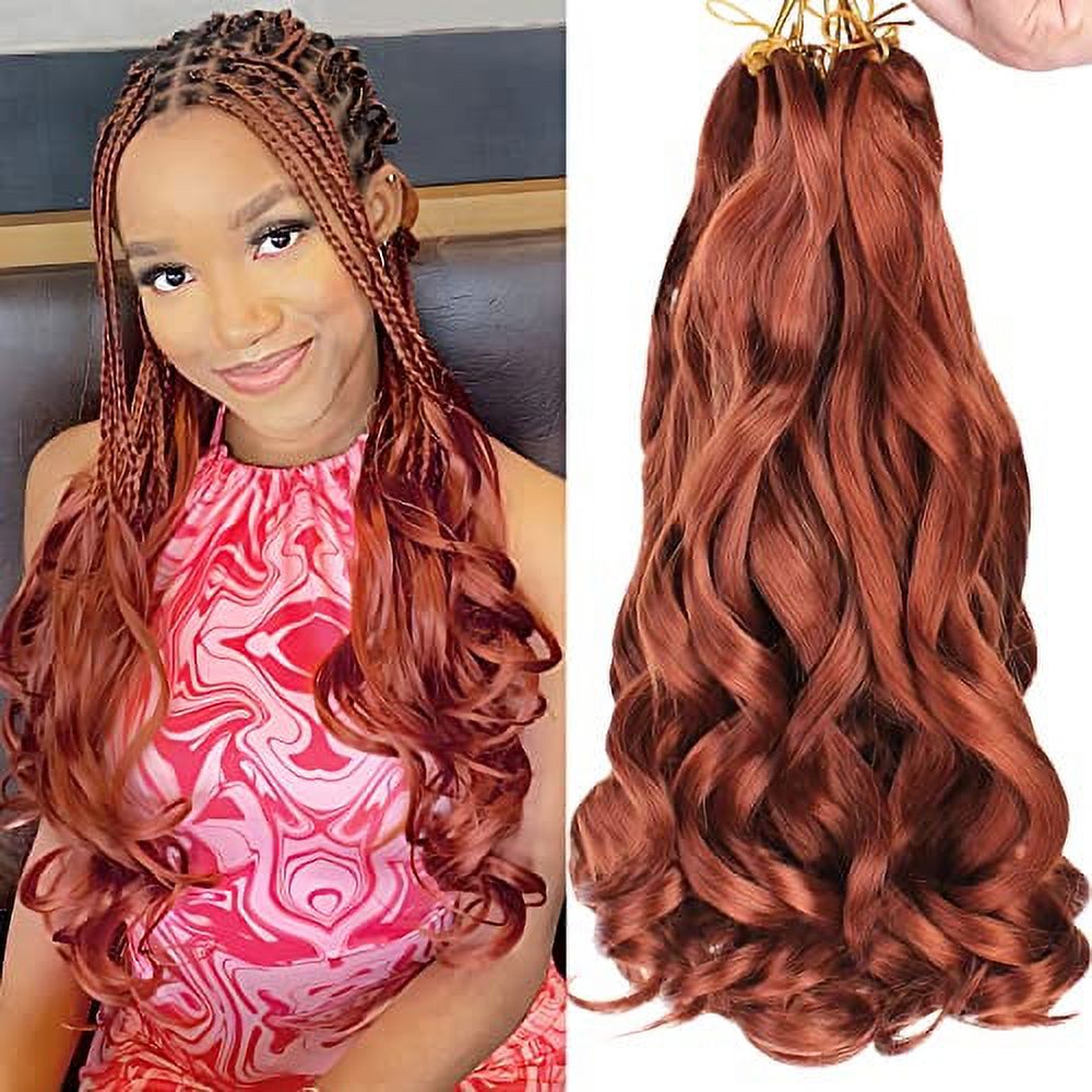 COOKOO 14 Inch 9 Packs Ginger French Curl Braiding Hair for Black Women Short Cooper Red Crochet