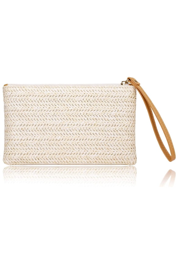 COOKOOKY Womens Straw Clutch Bag Bohemian Summer Beach Straw Purse Zipper Wristlet Wallets for Women