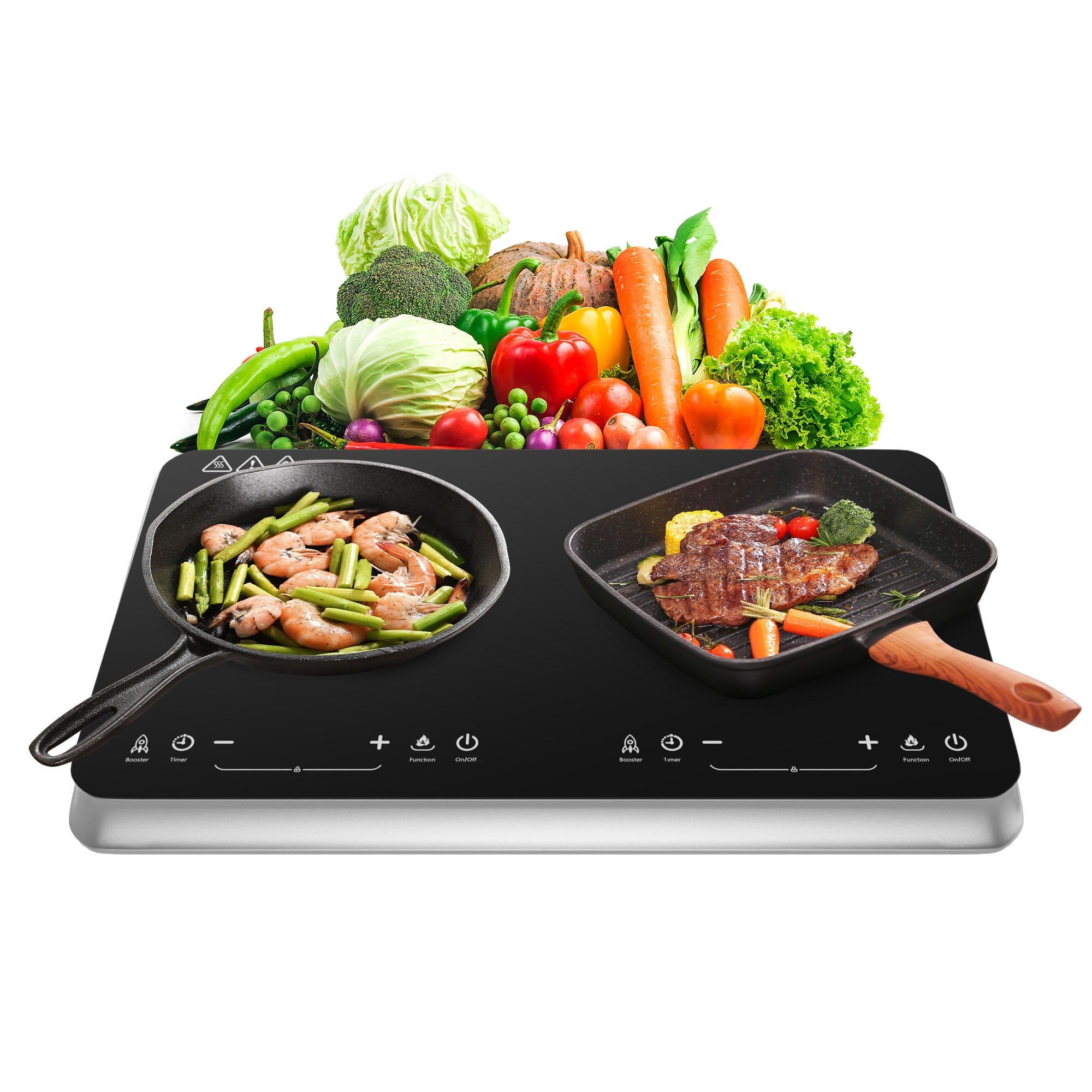 COOKTRON 1800W 120V Quick-Heat Double Burner Electric Induction Cooktop 
