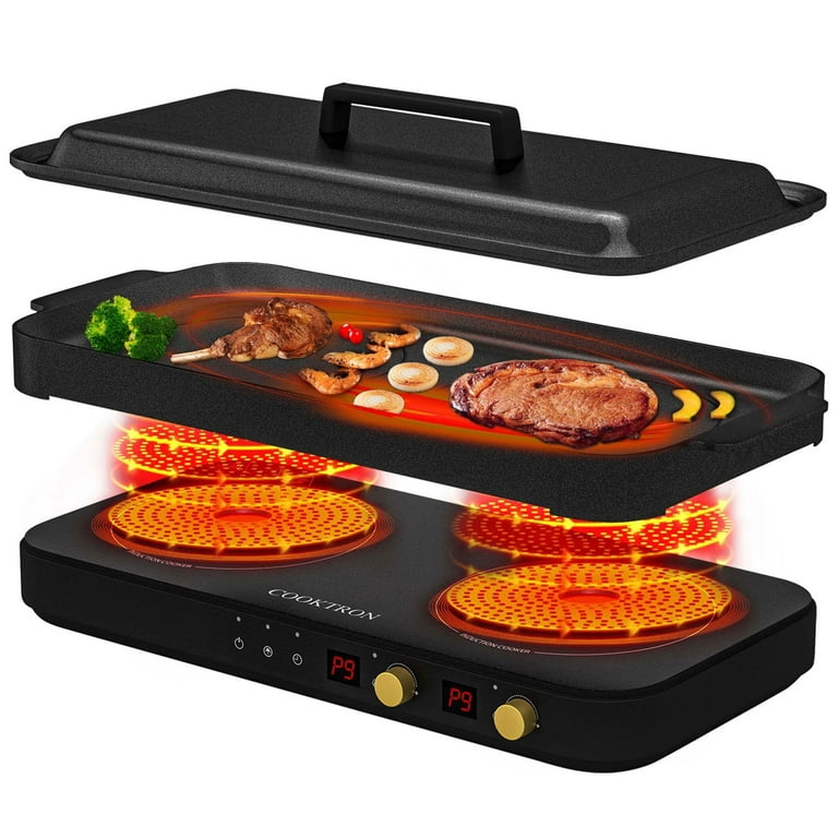 AEWHALE 2-in-1 Electric Griddle & Cooktop,2 Cooking Zone with Adjustable  Temperature,1800W Countertop Burners with Removable Griddle Pan Non-stick