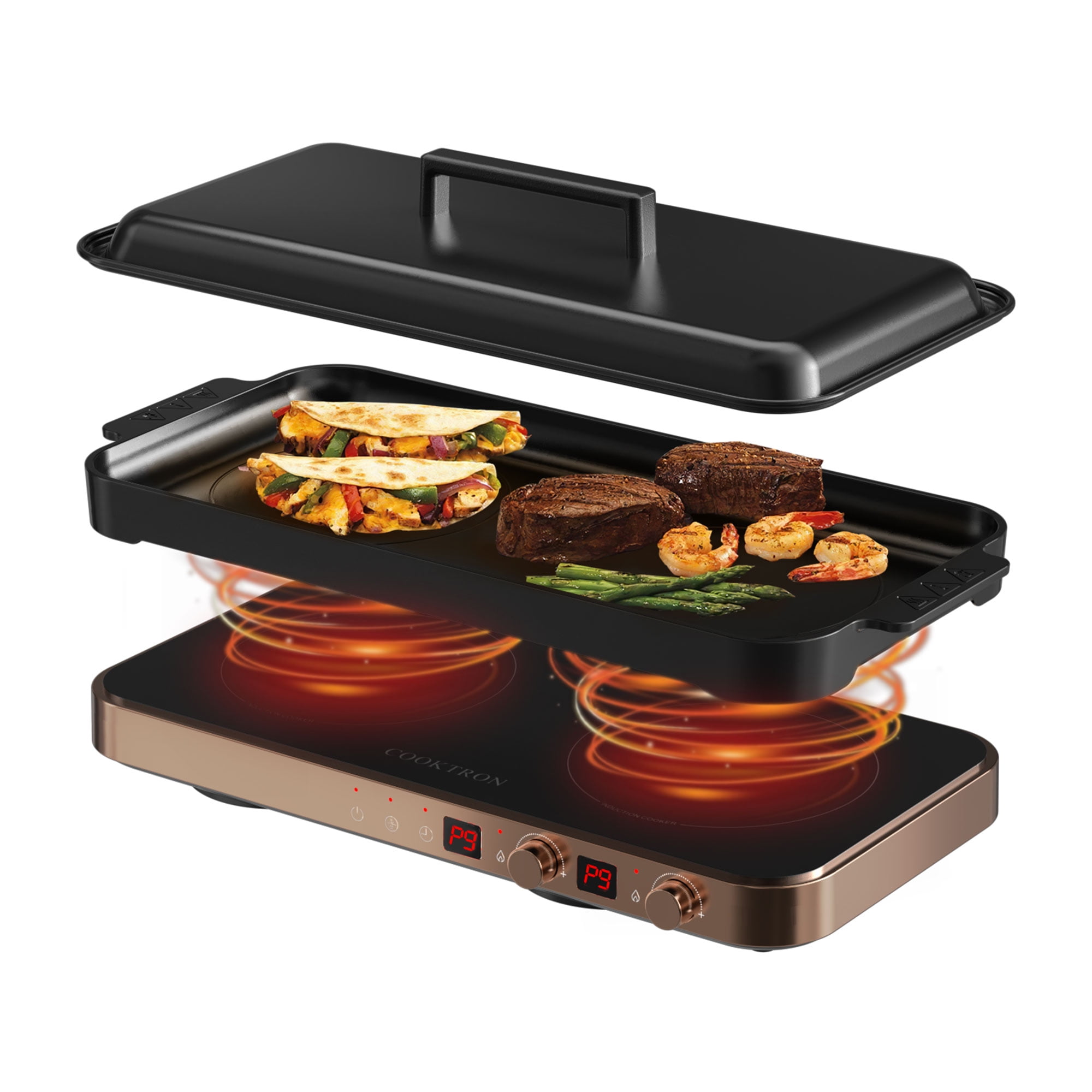 SUNAVO Hot Plates for Cooking, 1800W Electric Double Burner with Handles, 6  Power Levels Stainless Steel Hot Plate for Kitchen Camping RV Cast Iron