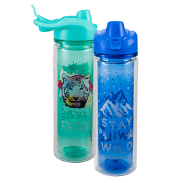 22 oz Stainless steel Water Bottle Starter Kit with Blue Lid and 2 Flavor  Cartridges (Fruit Punch & Mixed Berry)