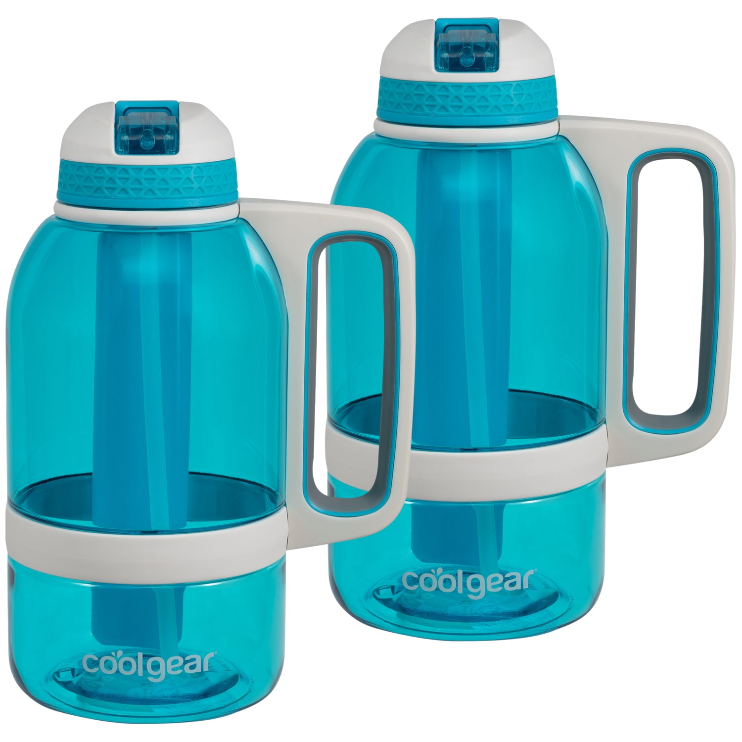 COOL GEAR 2-Pack 64 oz System Sports Water Bottle with Freezer Stick and Handle | Durable, Shatter Resistant Tritan&trade; Material Colored Water Bottle