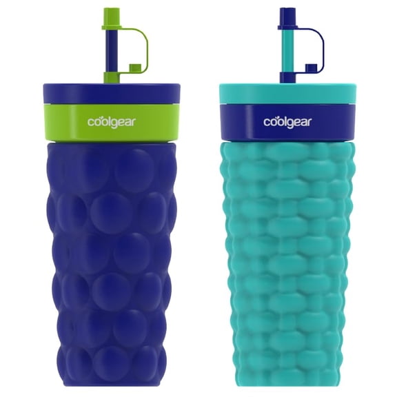 COOL GEAR 20oz Go Grip Voyage Tumbler with Straw, Texture Reusable Travel Cup, BPA-Free Lid, Comfortable Non-Slip Grip, Easy Sipping Design for Beverages On the Go - BUBBLE/WEAVE