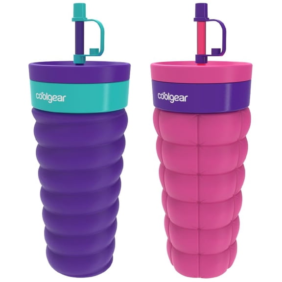 COOL GEAR 20oz Go Grip Voyage Tumbler with Straw, Texture Reusable Travel Cup, BPA-Free Lid, Comfortable Non-Slip Grip, Easy Sipping Design for Beverages On the Go - TWIST/PUFFY