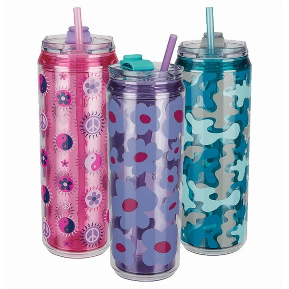COOL GEAR 3-Pack 22 oz Modern Tumbler with Reusable Straw | Dishwasher Safe, Cup Holder Friendly, Spillproof, Double-Wall Insulated | Printed Pack