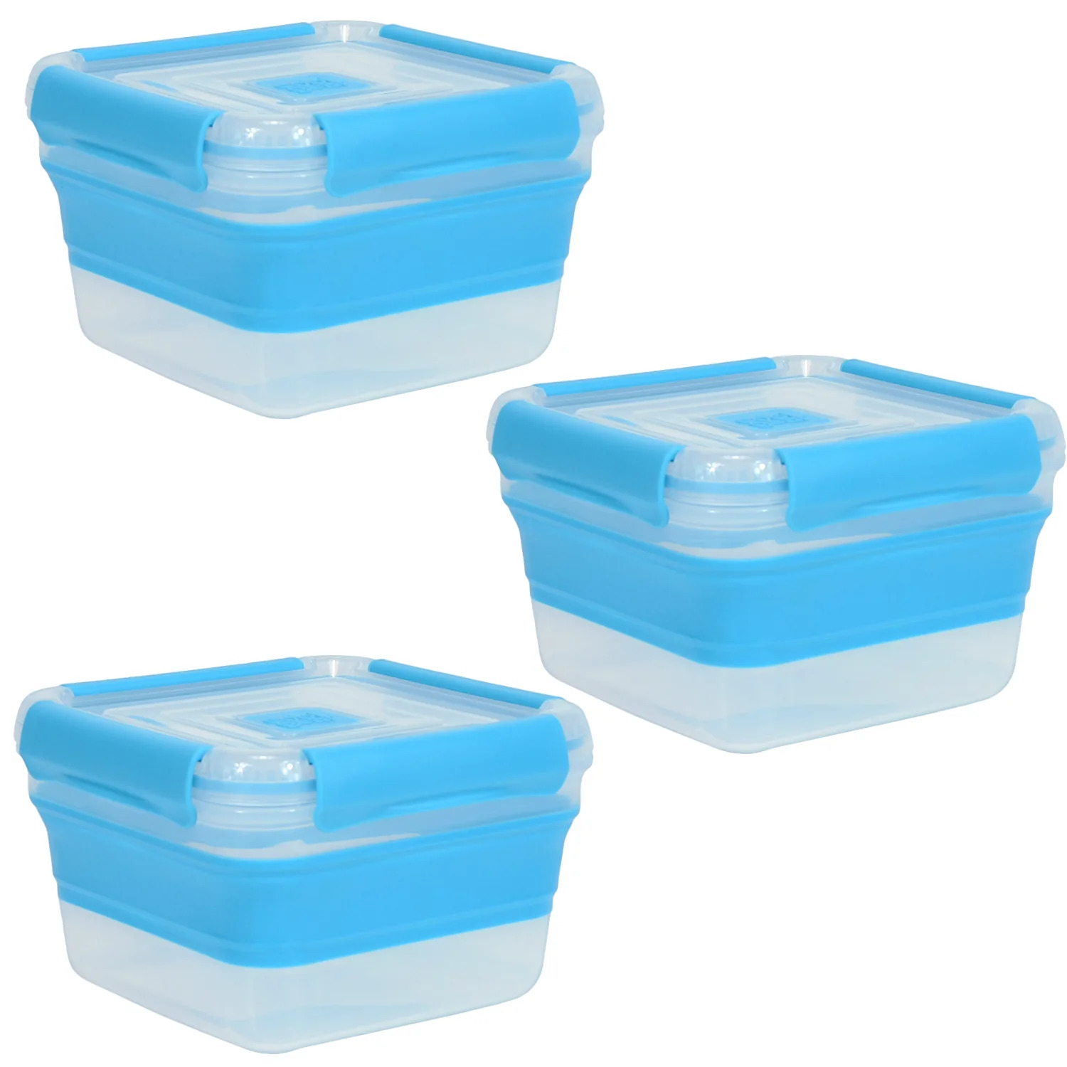 COOL GEAR 3-Pack Collapsible 5.5 Cup Square Food Container | Dishwasher and Microwave Safe | Perfect for On The Go Lunches and Leftovers | Expands to Hold 2x More | Air Tight Snaps Keeps Food Fresh - image 1 of 4