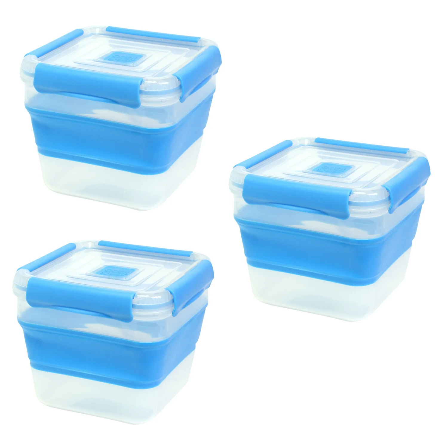 COOL GEAR 3-Pack Collapsible 7.5 Cup Square Food Container | Dishwasher and Microwave Safe | Perfect for On The Go Lunches and Leftovers | Expands to Hold 2x More | Air Tight Snaps Keeps Food Fresh - image 1 of 5