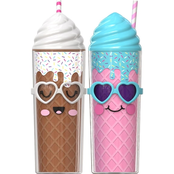 COOL GEAR Shady Sweets Tumbler with Pressure Fit Lid and Straw Included, 20 Ounce Blueberry/Vanilla, 2-Pack