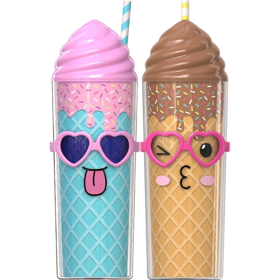 COOL GEAR Shady Sweets Tumbler with Pressure Fit Lid and Straw Included, 20 Ounce Strawberry/Chocolate, 2-Pack