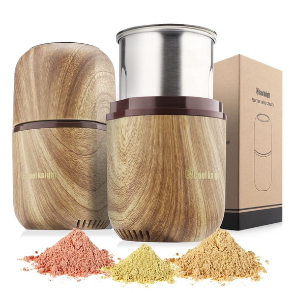 COOL KNIGHT Electric Herb Grinder [Large Capacity/High Rotating Speed]-Electric Grinder for Spices and Herbs (Wood grain 2)