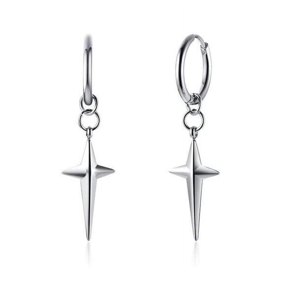 COOL SINGLE SILVER STAINLESS STEEL HOOP DAGGER EARRING