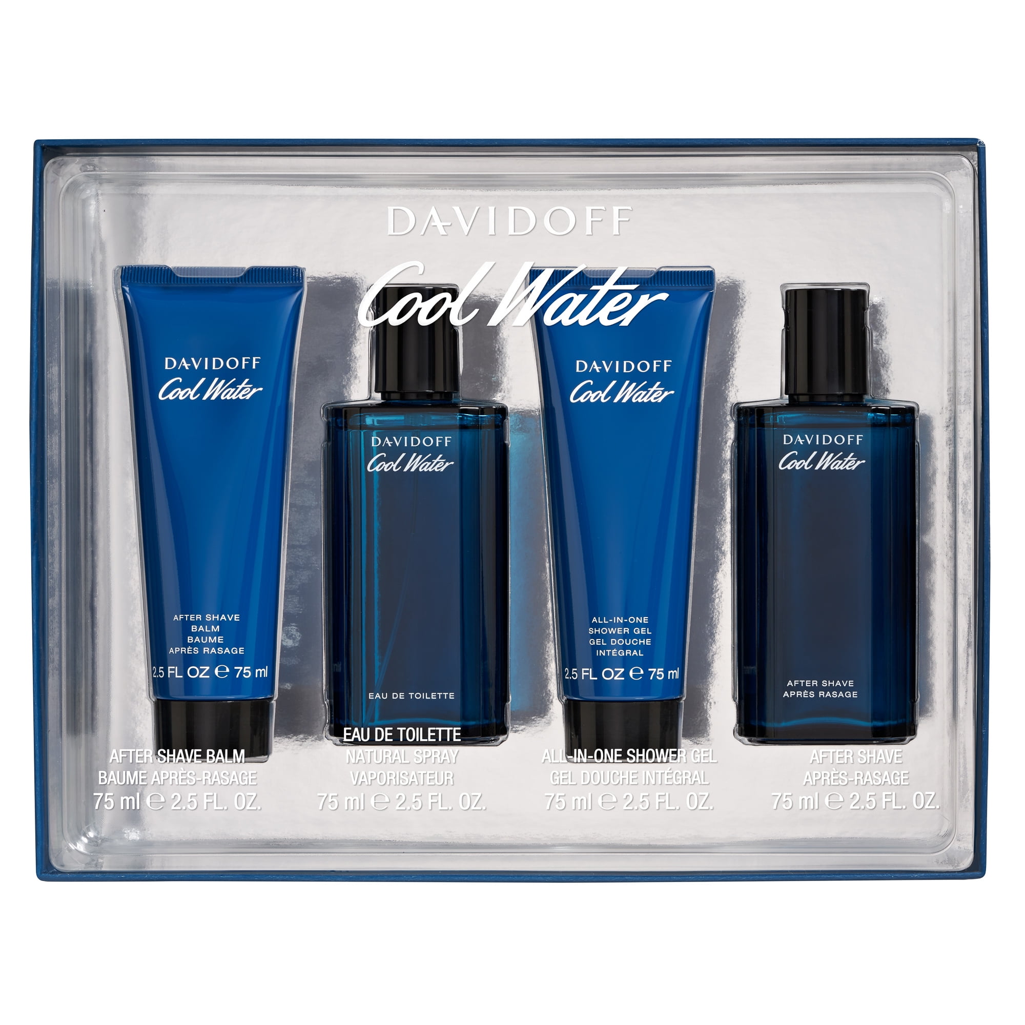 Davidoff Cool Water 4 Pc Gift Set: EDT Spray, After Shave Balm
