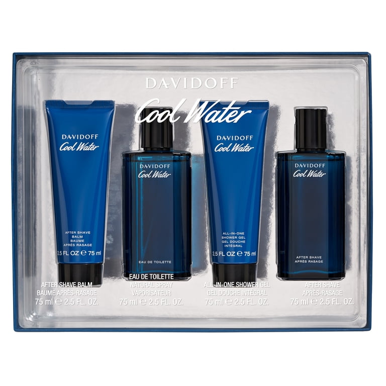Davidoff Cool Water 4 Pc Gift Set: EDT Spray, After Shave Balm