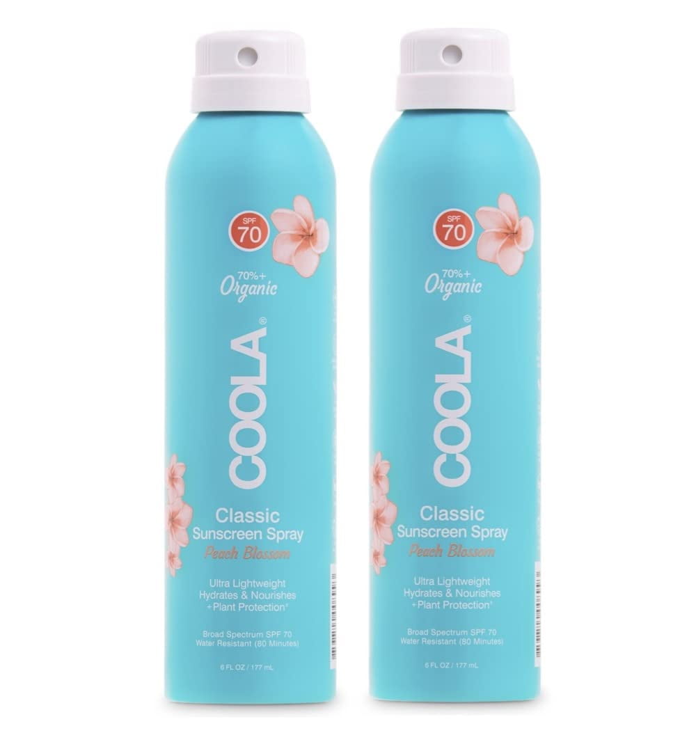 COOLA Organic Sunscreen SPF DMF15 70 Sunblock Spray, Dermatologist Tested Skin Care for Daily Protection, Vegan and Gluten Free, Peach Blossom, 6 Fl Oz, 2 Pack