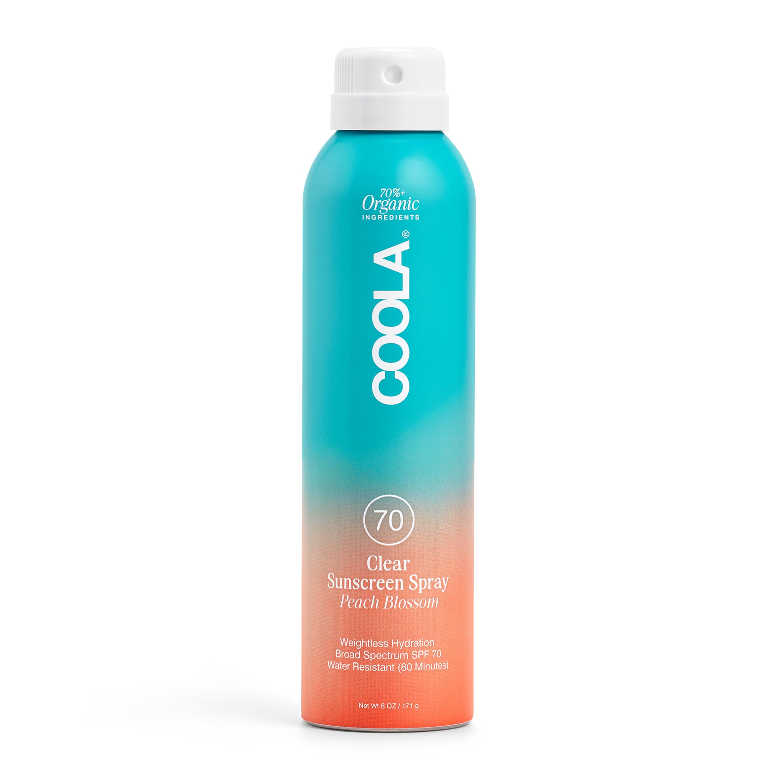 COOLA Organic Sunscreen SPF DMF15 70 Sunblock Spray, Dermatologist Tested Skin Care for Daily Protection, Vegan and Gluten Free, Peach Blossom, 6 Fl Oz