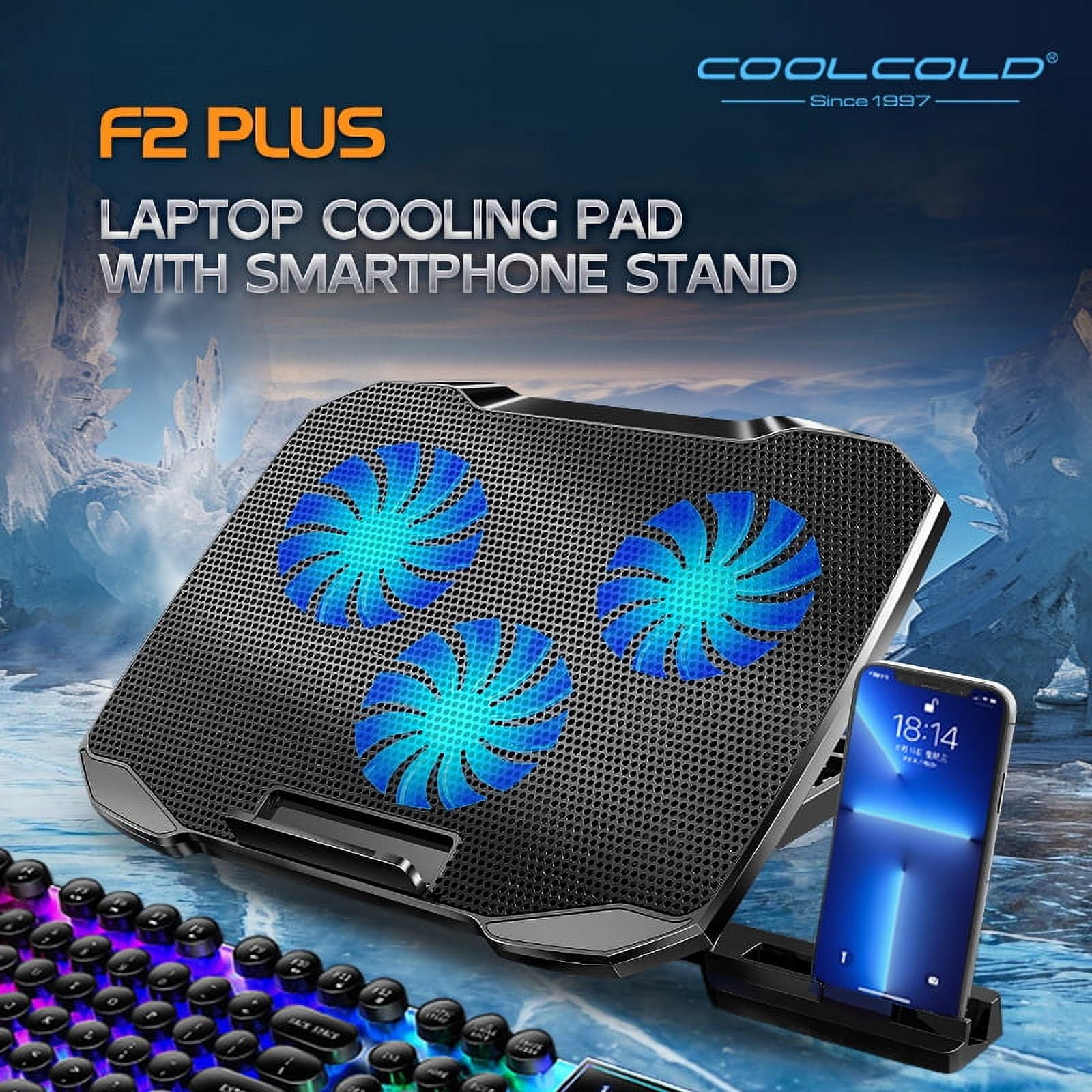 COOLCOLD Laptop Cooling Pad, 3 Quiet Fans, Adjustable Heights, 10-15.6 ...