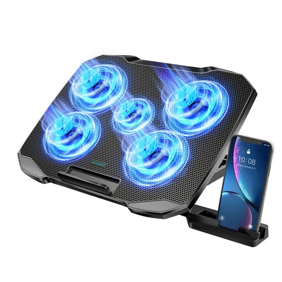 COOLCOLD Laptop Cooling Pad 5 Big Fans for 10-15.6 In Gaming Notebook Cooler,with 5 Height Adjustable, 2 Usb Ports