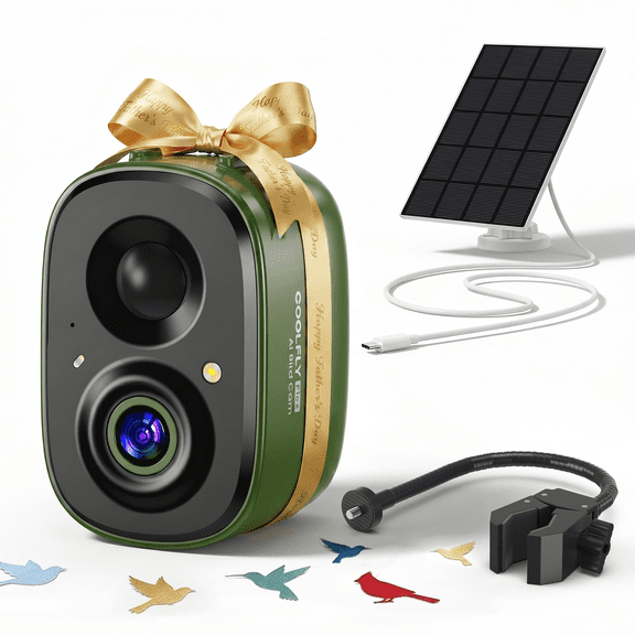 COOLFLY 2.5K Smart Bird Feeder Camera with Solar Panel & Gooseneck Mount, AI Bird Identification, Wireless Outdoor Bird Watching Camera
