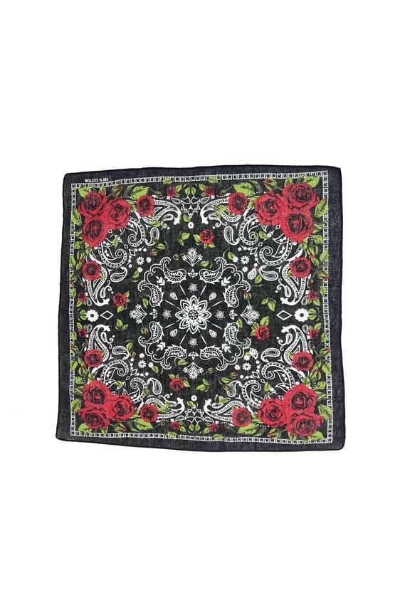 21'' Rose Pattern Bandana Head Scarf for Women Men Square Turban Head Scarf Punk Head Wrap Headwear