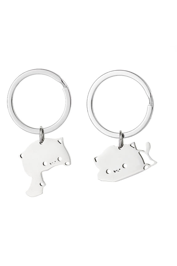 2Pcs Stainless Steel Lovely Cat Keychain Couple Lover Animal Matching Keyring Pendants Valentines Day Bag Pendant