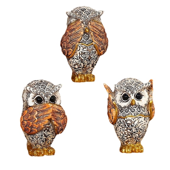 COOLHOOD 3Pcs Owl Figurines Decors Hear Not See Not Speak Not Animal Sculpture Ornaments for Living Room Office Book Shelf Decors