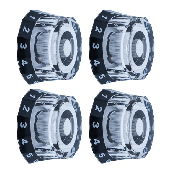 COOLHOOD 4Pcs Guitar Contral Knobs, Clear Knobs Electric Guitar Bass Top Hats Knobs Speed Volumes Tone Control Knobs Replacement