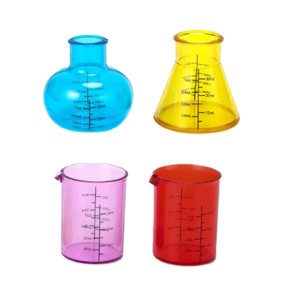 COOLHOOD 4Pcs Shatterproof Graduated Beakers Set Stackable Clear ABS Measuring Cup for Science Experiments and Kitchen Cooking