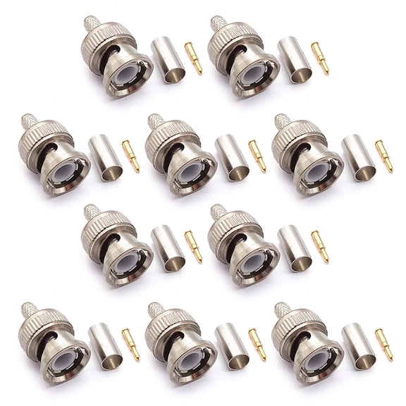 COOLHOOD 5 Pack/10 Pack Crimp Connector 50Ohm Connector for RG58 RG59 Low Loss Coax Cable BNC Type Solder Converter