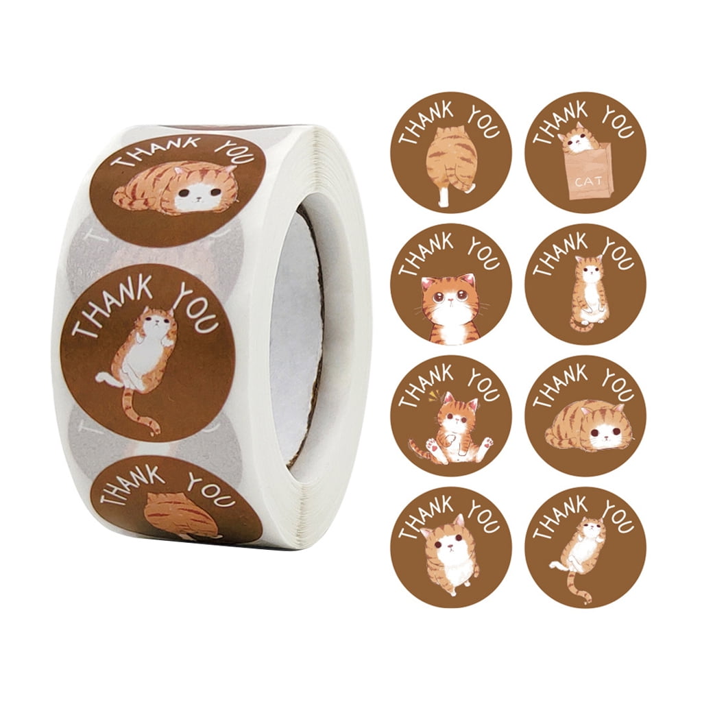 COOLHOOD 500Pcs/Roll for Creative for Cat Sticker Thank You Sealing Sticker Label 1.0'' Decorative Sticker Personalize Packaging