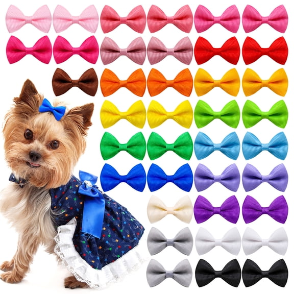 COOLHOOD 50pcs Pet Bowknot Hair Clip Random Color Soft And Lovely Thread Ribbon Hair Bows And Dogs Fashion Accessories